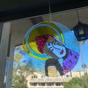 Faux Stained Glass Buddha Suncatcher 12” round Buddah